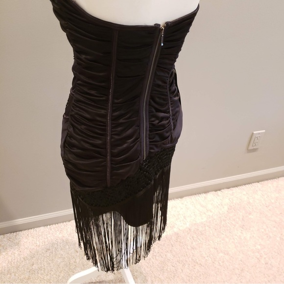 NWT BEBE Beaded Black Fringe Flapper Dress - Picture 5 of 13